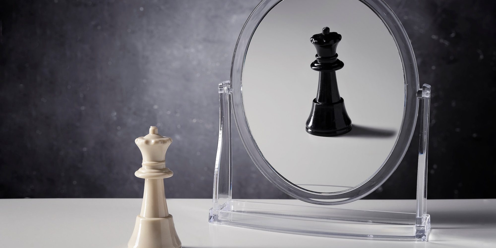 Chess Character knight warrior reflection in a mirror-represent hypocrisy personality