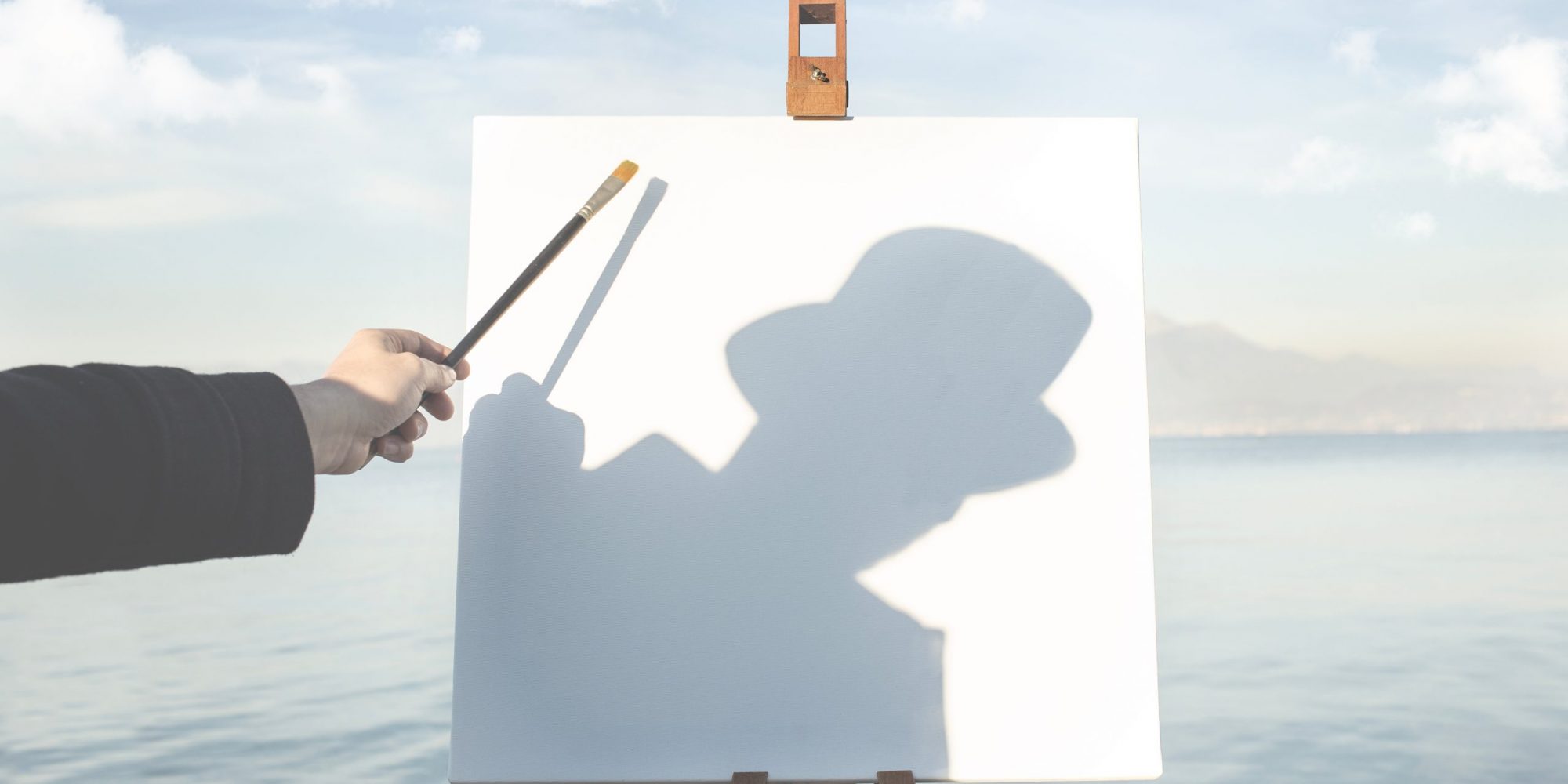Surreal,Painter,Getting,Inspired,By,His,Shadow