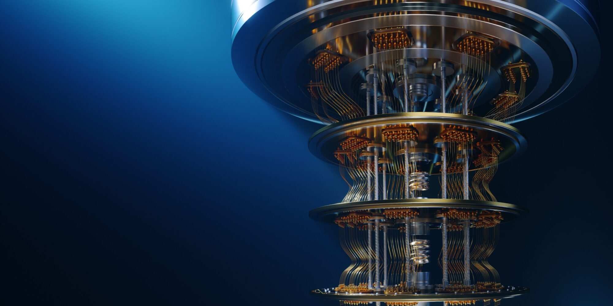 quantum computer on the blue background 3d render