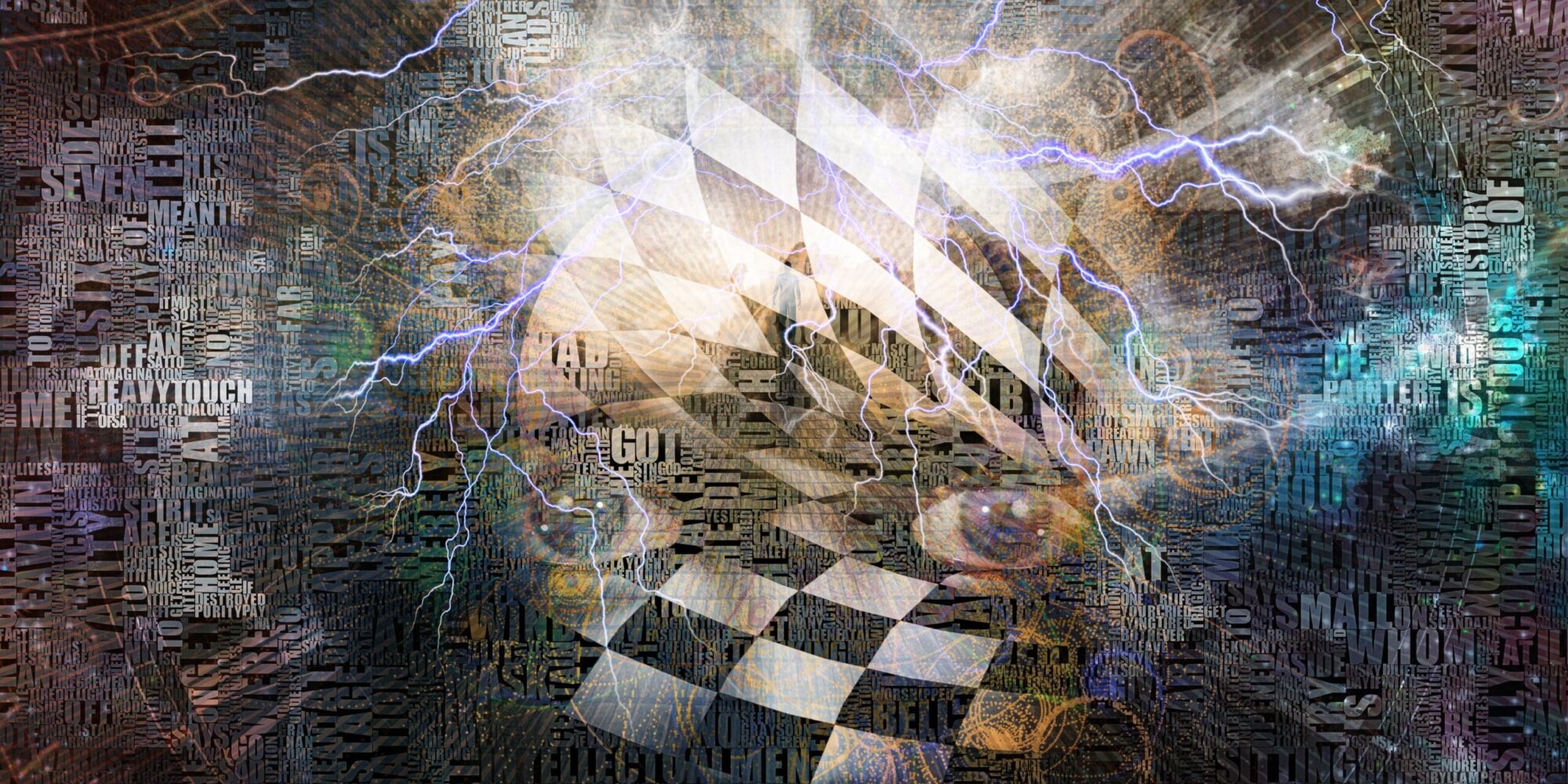 Complex,Surreal,Painting.,Woman's,Face,With,Chess,Pattern.,Spiral,Of