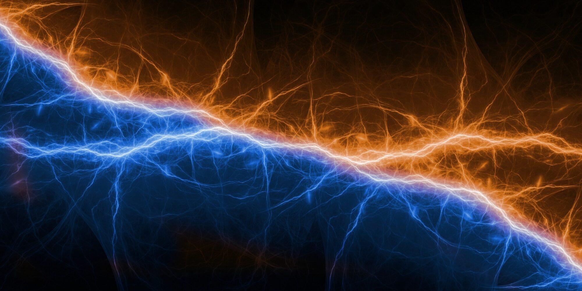 Orange and blue lightning, cold and hot electrical discharge, element danger